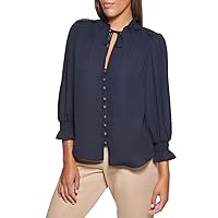 DKNY Women's Tie Neck Sleeve Cape Top