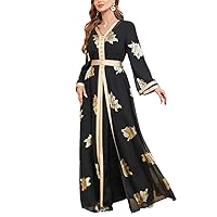 Eid Muslim Dress Abaya Women 2 Piece Set Party Dresses Ramadan Belt Kaftan Maxi Elegant Robe