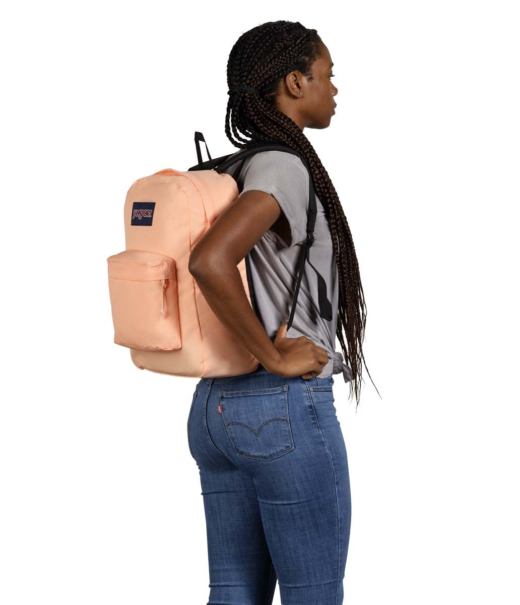 JanSport Superbreak Plus Backpack - Work, Travel, or Laptop Bookbag with Water Bottle Pocket, Peach Neon