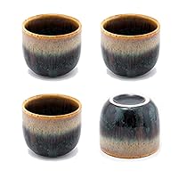 Happy Sales, Set of 4 Perfect Ceramic Sake Cups 2 fl oz Japanese Restaurant Supply (BlackBrown)