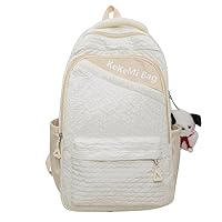 Kawaii Backpack Lovely Pin Bag Japanese Aesthetic with Cute Pendant Preppy Solid Color Rusksack Daypack (white)
