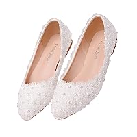 Holibanna Women Lace Pearl Flower Shoes Flat Slip On Dress Flat Shoes Comfortable Women Flat Shoes 1 Pair