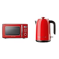 Galanz Retro Countertop Microwave Oven (0.9 cu ft) and Electric Kettle (1.7 L) Bundle, Red