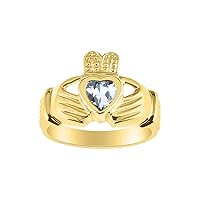 Rylos Rings 14K Gold Plated Silver Claddah Love, Loyalty & Friendship Heart 6MM Gem Irish Wedding Band Claddagh Rings Birthstone Jewelry for Women Sterling Silver Rings for Women & Men Size 5-13