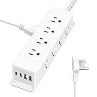 40W Fast Charging Under Desk Power Strip,12 Outlet Mountable Power Strip with 4 USB,1200J Surge Protection,6FT Flat Extension Cord
