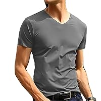 Summer Short Sleeve Men' Ice Silk Trackless -Shirts -Neck Slim Fit Casual Sport -Shirt Tees Tops
