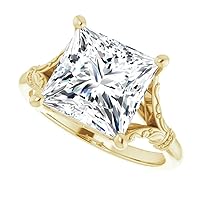 Princess Cut Moissanite Engagement Rings, 4CT Colorless VVS1 Clarity, Sterling Silver and 14K Yellow Gold
