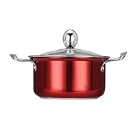 Frying Pan With Lid 16.8CM Thickened Stainless Steel Hotpot Mini Saucepan Kitchen Cooking Soup Milk Pot For 1-2 People Induction Cooker 3 Colors,Red