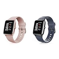 Hama Smartwatch 5910 GPS Waterproof (Fitness Tracker for Heart Rate/Calories) Rose & Smartwatch 4900 Waterproof (Fitness Tracker for Heart Rate/Calories, Sports Watch with Pedometer) Blue