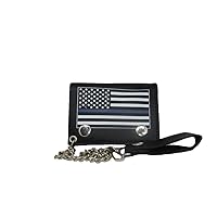 AES USA American Police Thin Blue Line Flag Black Wallet with Chain (4 inch) Men's
