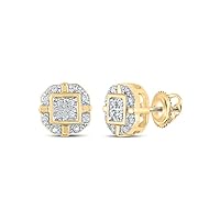 The Diamond Deal 10kt Yellow Gold Womens Round Diamond Flower Cluster Earrings 1/2 Cttw