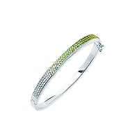 925 Sterling Silver Rhodium Plated Graduated Green and White Crystal Cuff Stackable Bangle Bracelet 7 Inch Jewelry for Women