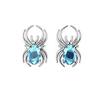 Elegant Halloween Spider Shape 925 Sterling Silver Stud Earrings | Natural Gemstone Women's Jewelry