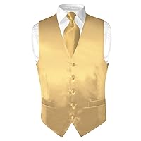 Men's SILK Dress Vest & NeckTie Solid GOLD Color Neck Tie Set