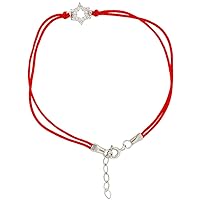 Sterling Silver Cubic Zirconia Red Silk Star of David Charm Bracelet 6.5 inch 1 inch Extension