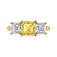 Clara Pucci 3.22ct Square Emerald Baguette cut 3 stone Solitaire Canary Yellow Simulated Diamond designer Modern Ring 14k Yellow Gold