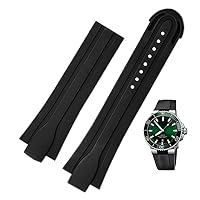 24mm*12mm Lug End Rubber Waterproof Watchband for Oris Wristband Silicone Watch Strap Stainless Steel Folding Clasp (Color : Black-No Buckle, Size : 24-12mm)