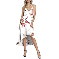 CATHY Women's Summer Halter Sundress Casual V-Neck Backless Asymmetrical Patchwork Sleeveless Maxi Dress