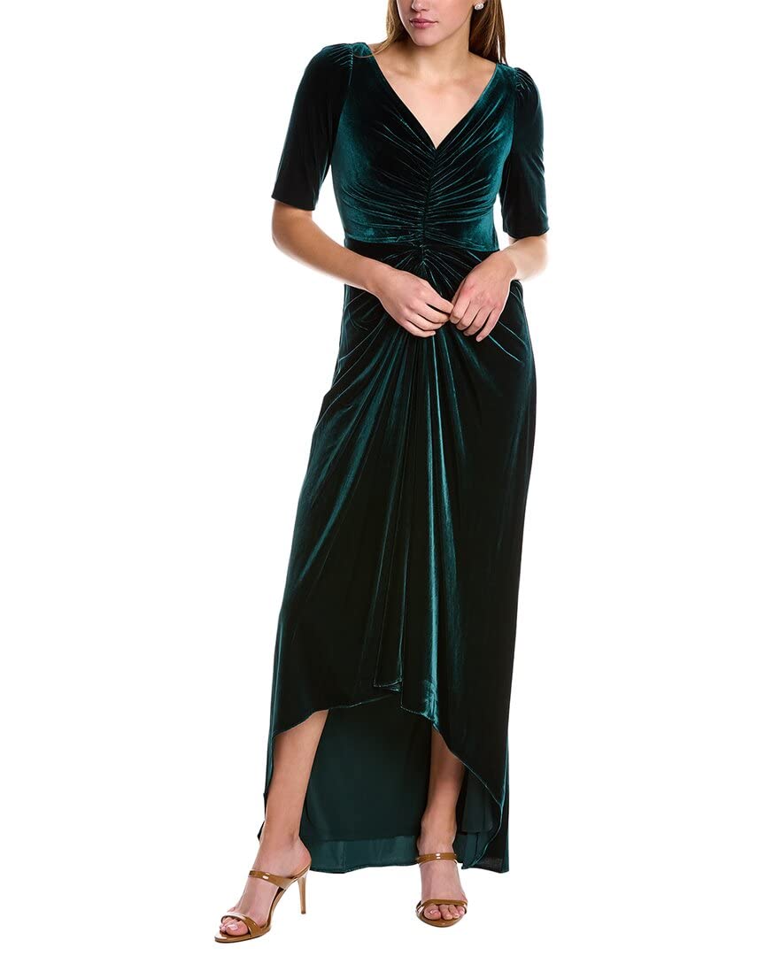 Adrianna Papell Long Stretch Velvet Gown with Shirred Detail and Elbow Sleeve