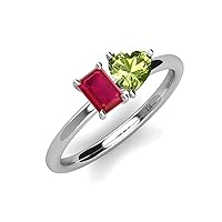 Emerald Lab Created Ruby & Heart Peridot 2 1/3 ctw Four Prong Women 2 Stone Duo Engagement Ring 10K Gold
