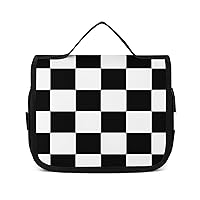 White Black Checkered Toiletry Bag Hanging Wash Bag Travel Makeup Bag Organizer Cosmetic Bag for Women Men