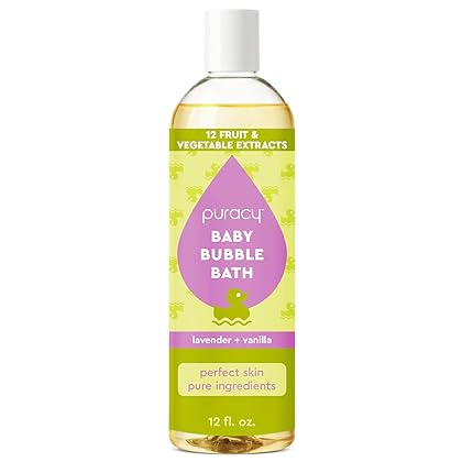 Puracy Bubble Bath for Children, Gently Scented with Real Lavender & Vanilla, 98.75% Natural Baby Bubble Bath, Plant-Based Moisturizers for All Skin Types, Tear-Free for Daily Use, 12 Fl Oz
