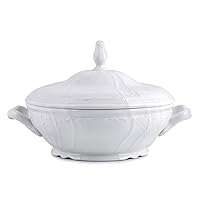 Soup Tureen with Lid Bernadotte Bohemian Porcelain Tureen (color: white) Meal Serving Bowl Dinnerware (1.6-qt. (1.5 L))