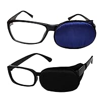 2PCS Child/Adult Visual Acuity Recovery Silk Eye Patches for Glasses, Training Amblyopia Strabismus Corrected Lazy Eye (Black+Blue)