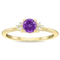 Women's Round Shaped Amethyst and Diamond Half Moon Ring in 10K Yellow Gold