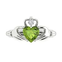 Clara Pucci 1.52ct Heart Cut Irish Celtic Claddagh Solitaire Genuine Natural Pure Green Peridot designer Modern Ring 14k White Gold