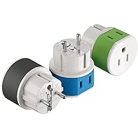 OREI Germany, France, Schuko Power Plug Adapter with 2 USA Inputs - Travel 3 Pack- Type E/F (US-9) Safe Grounded Use with Cell Phones, Laptop, Camera Chargers, CPAP, and More