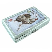 Metal Silver Cigarette Case Vintage Poster D-044 Happy Chickens Lay More Eggs, Rooster Vintage
