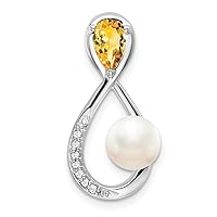 11.2mm 10k White Gold Citrine Freshwater Cultured Pearl Diamond Infinity Chain Slide Jewelry for Women