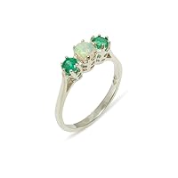 925 Sterling Silver Real Genuine Opal & Emerald Womens Band Ring