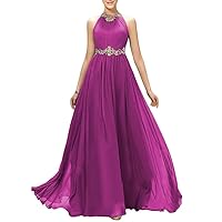 Bridesmaid Dresses for Women Pleats Chiffon Beading Halter Gowns and Evening Dresses
