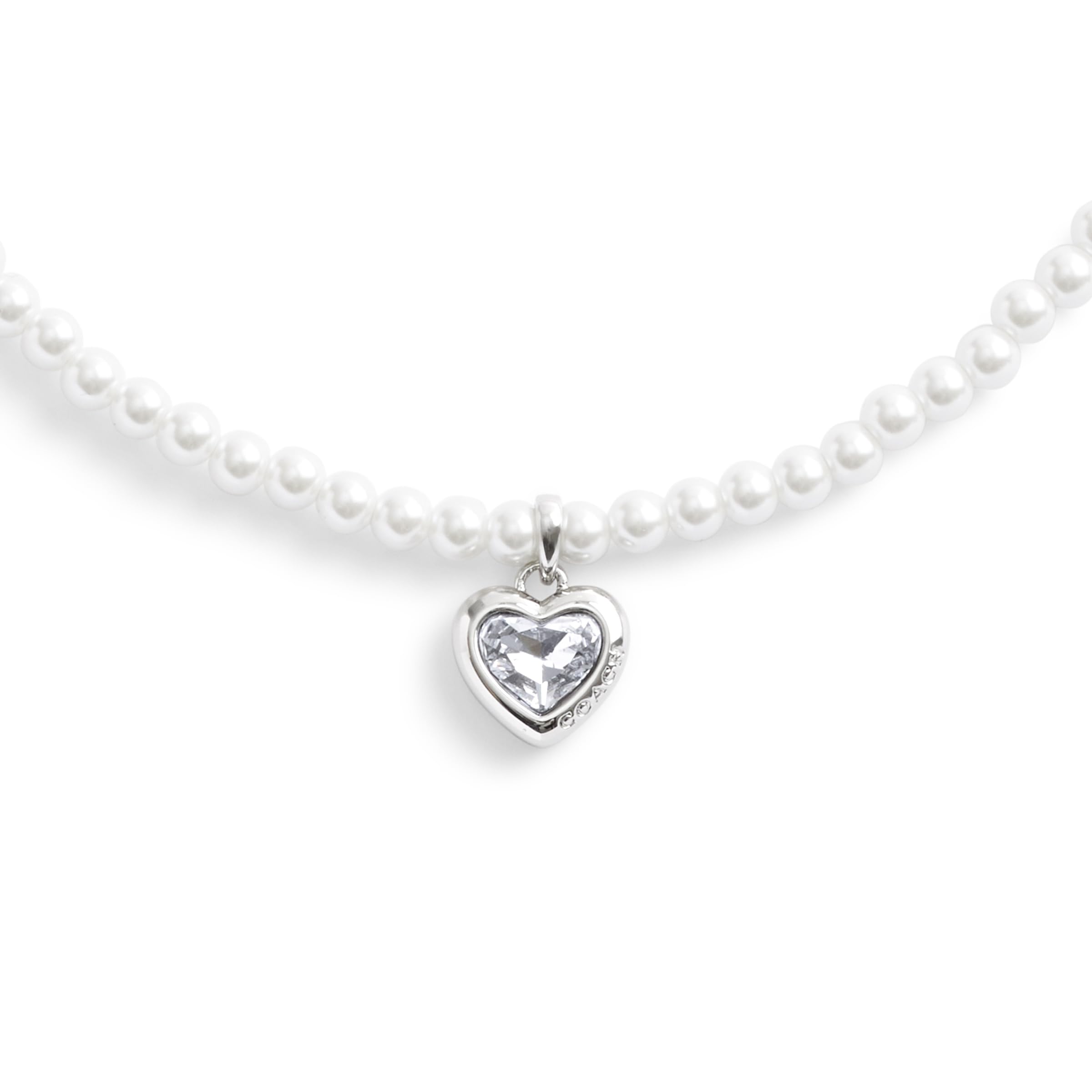 COACH Womens Stone Heart Pearl Choker Necklace