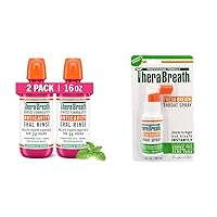 TheraBreath Anticavity Fluoride Mouthwash 16 Fl Oz (2-Pack) & Fresh Breath Throat Spray with Green Tea 1 Ounce Bundle