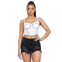 BLINIC Women Summer Bustier Sleeveless Ribbed Tank Top | Spaghetti Strap Knit Rib Corset Style Camisole Crop Top