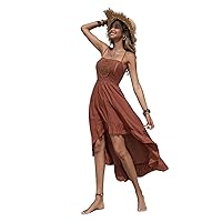 Summer Dress for Women Lace Insert Asymmetrical Ruffle Hem Slip Dresses