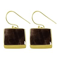 Real Square Gemstone Silver & Gold Plated Earring For Girl women 5 Carat Faceted Cabochon Stone