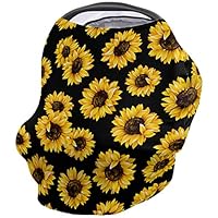 Baby Car Seat Covers Sunflowers, Nursing Cover Breastfeeding Scarf/Shawl, Infant Carseat Canopy, Stretchy Soft Breathable Multi-use Cover Ups, Blooming Flowers Watercolor Black Yellow