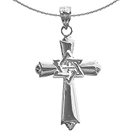 Messianic Cross Star Of David Necklace | Rhodium-plated 925 Silver Cross With Star of David Pendant with 16