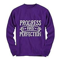 Motivational Progress Over Perfection Back to School Teacher Clothing Tops Heavy Cotton Long Sleeve tee Purple T-Shirt