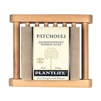 Plantlife Wood Soap Dish and Patchouli Bar Soap - Moisturizing and Soothing Soap for Your Skin - Hand Crafted Using Plant-Based Ingredients - Made in California 4oz Bar