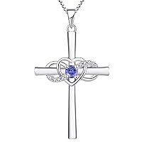 YL Women's Cross Necklace Sterling Silver Infinity Heart Crucifix Pendant Gemstones Criss Jewelry