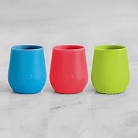 ezpz Tiny Cup 3-Pack (Blue, Coral & Lime) - 100% Silicone Training Cup for Infants - Designed by a Pediatric Feeding Specialist - 4 months+ - Baby-led Weaning Gear & Baby Gift