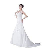 White V Neck Taffeta Lace Bodice Wedding Gown With Floral Appliques