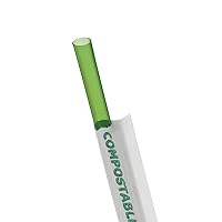 Eco-Products Compostable Paper Wrapped Plastic Straws, Case of 9600, Green Disposable Plant Based PLA Plastic, 7.75