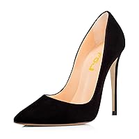 FSJ Women Sexy Suede Pointed Toe Pumps 12 cm High Heels Stiletto Prom Party Shoe Size 10 Black
