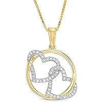 Round Cut CZ Diamond Interlocking Circle and Double Heart Pendant in 14K Yellow Gold Plated 925 Sterling Silver